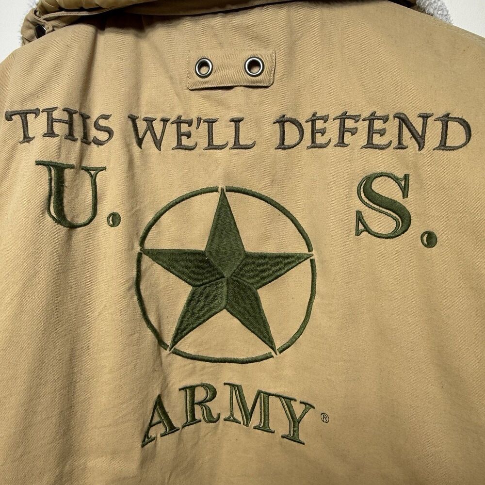 Bradford Exchange Mens Tan Bomber Jacket XL Zip Lined Embroidered Logo Army - Picture 7 of 11